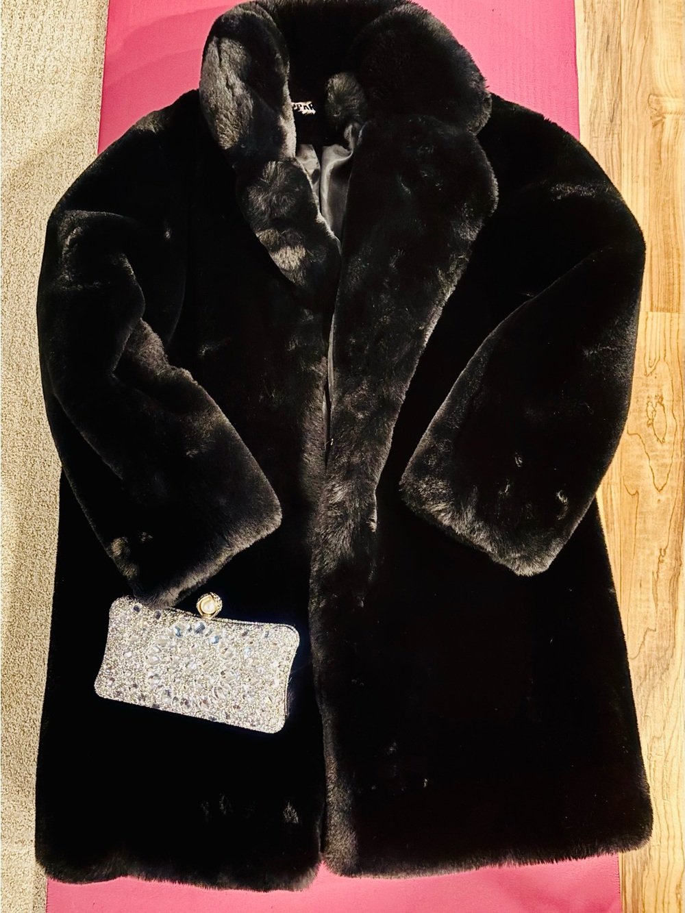 Apparis Black Faux Fur Pea Coat - Picture 5 of 8